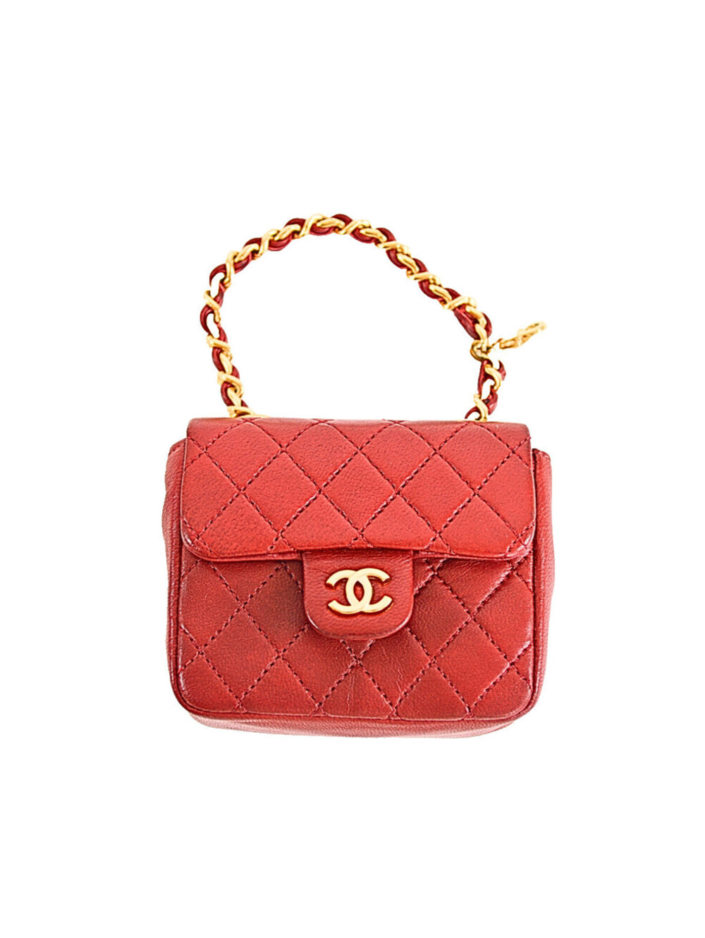 Chanel Mini Matelasse Chain Shoulder Bag Red Gold Lambskin Coin Purse
